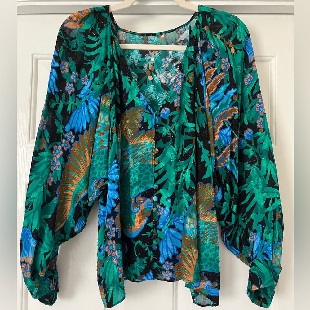 Sézane Erica Blouse, Tropico Print, size 6 FR 38